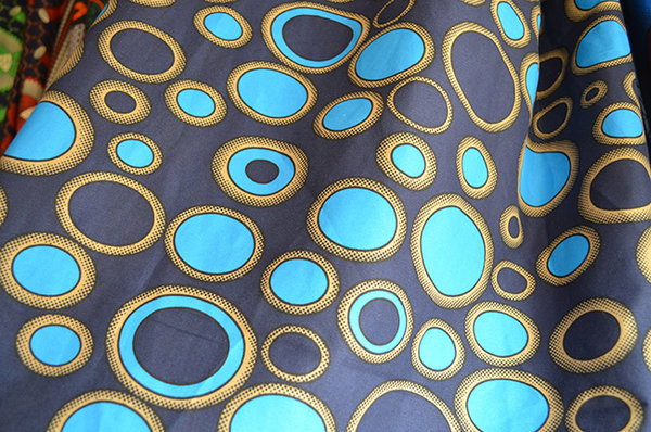 Afrikaanse stof cirkels geel en blauw